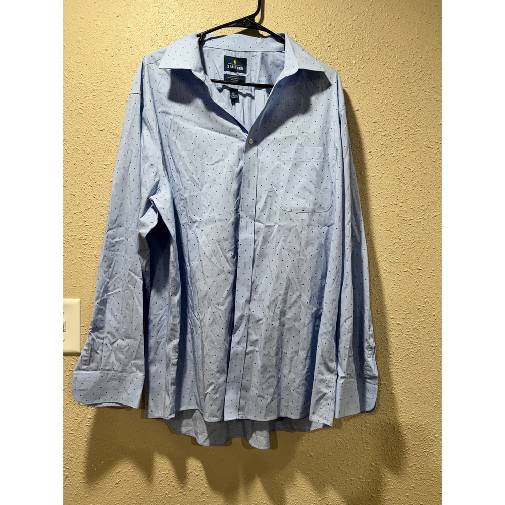 Stafford Smart Tech Mens XL Regular Fit Blue Micro Dot Dress Shirt 17-17.5 34-35